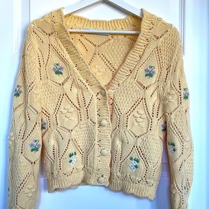 Zara Brand New Yellow Embroidered Cardigan